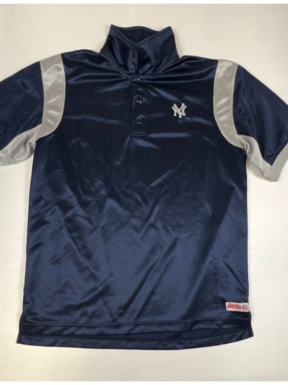 New York Yankees Men Medium Navy Blue Mesh Polo Shirt Stitches MLB Baseball